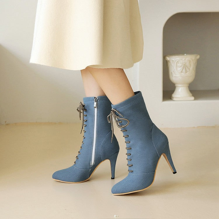 Women's Denim High Heels Short Boots