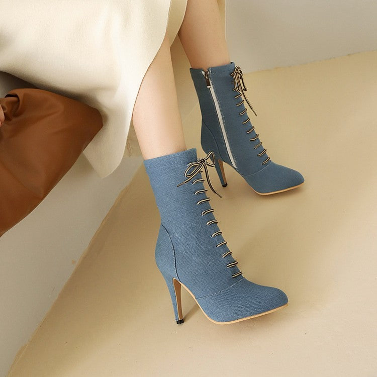 Women's Denim High Heels Short Boots