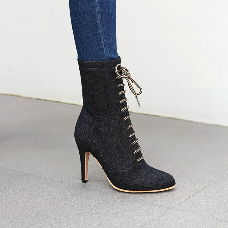 Women's Denim High Heels Short Boots