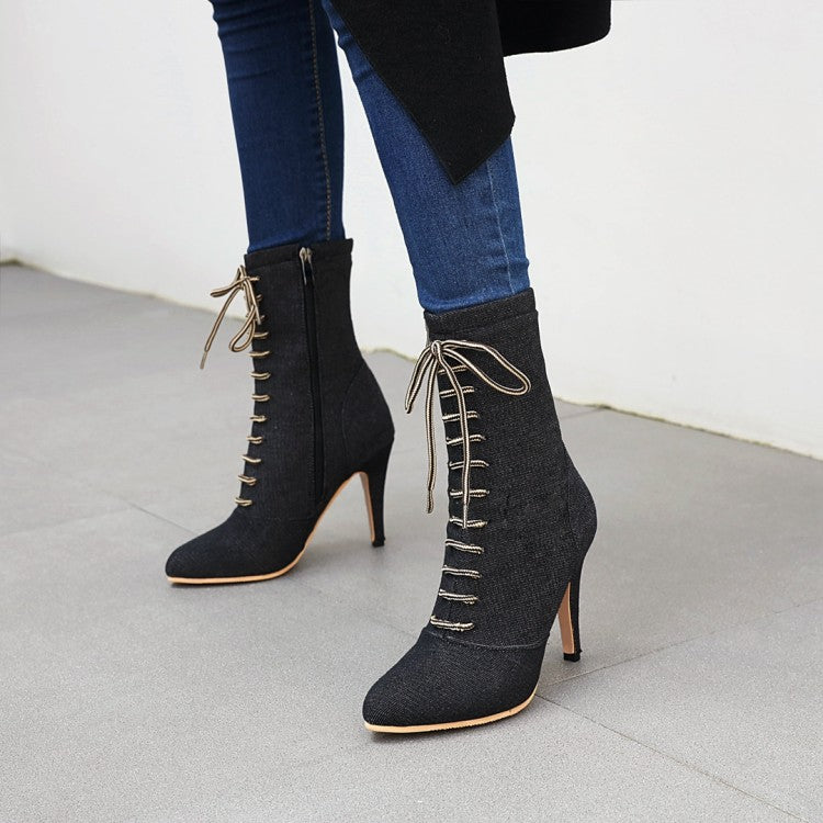 Women's Denim High Heels Short Boots