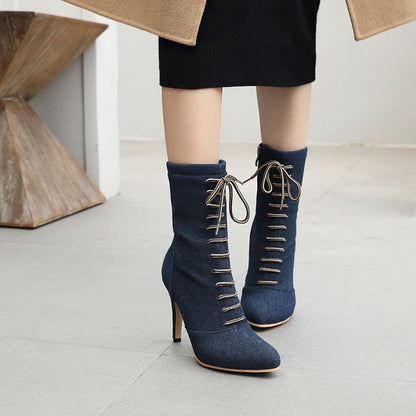 Women's Denim High Heels Short Boots