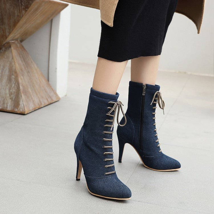 Women's Denim High Heels Short Boots