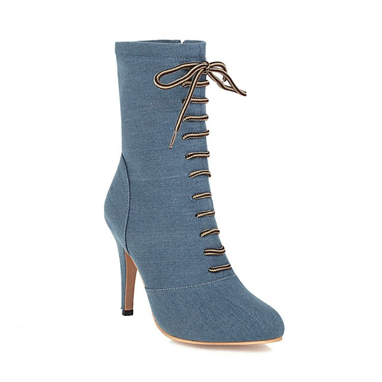 Women's Denim High Heels Short Boots