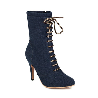 Women's Denim High Heels Short Boots