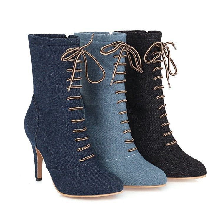 Women's Denim High Heels Short Boots