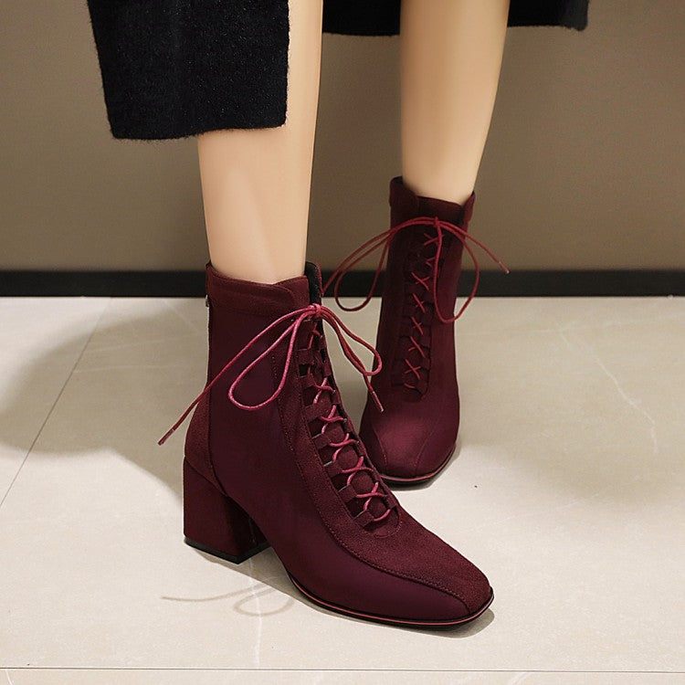 Women's Lace Up High Heels Short Boots