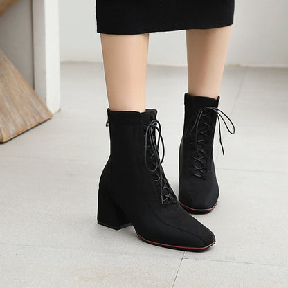 Women's Lace Up High Heels Short Boots