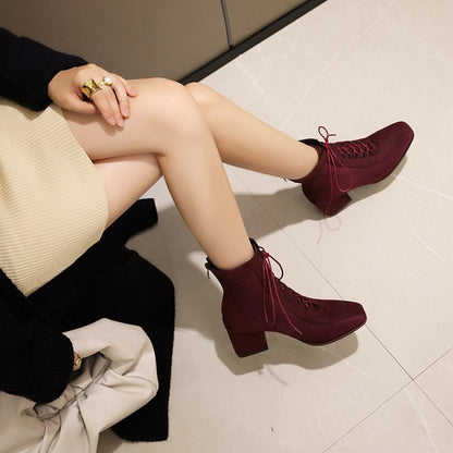 Women's Lace Up High Heels Short Boots