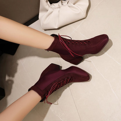 Women's Lace Up High Heels Short Boots