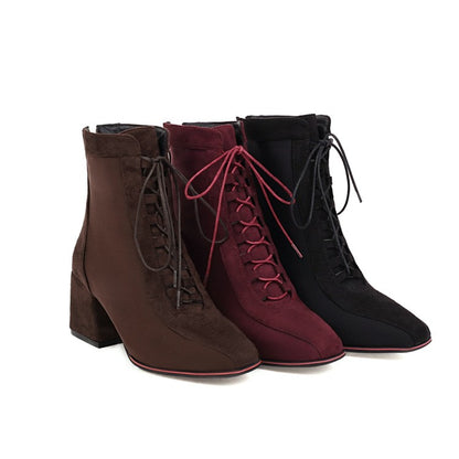 Women's Lace Up High Heels Short Boots