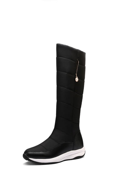 Women's Waterproof Pearl Wedge Heels Down Tall Boots for Winter