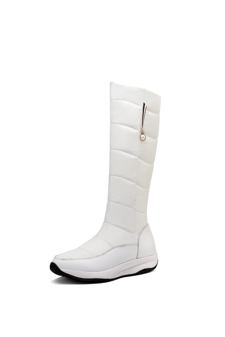 Women's Waterproof Pearl Wedge Heels Down Tall Boots for Winter