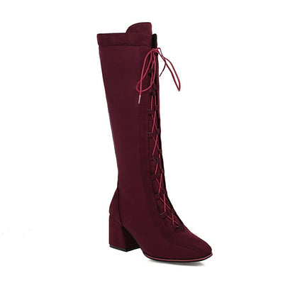 Women's Lace Up High Heel Knee High Boots