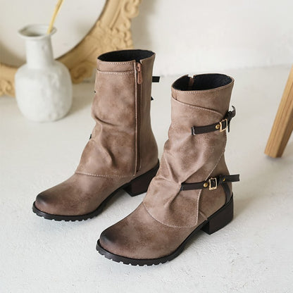 Women's Low Heels Short Motorcycle Boots