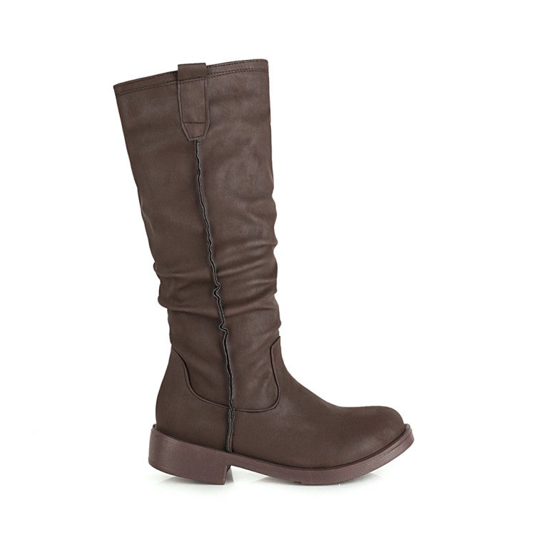 Womens' Round Toe Low Heels Knee High Boots