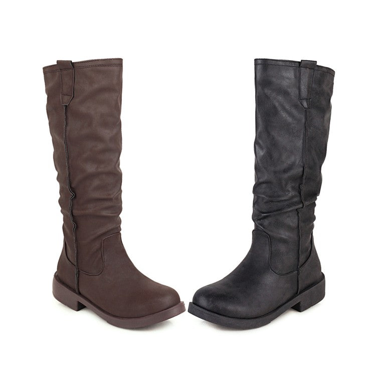 Womens' Round Toe Low Heels Knee High Boots