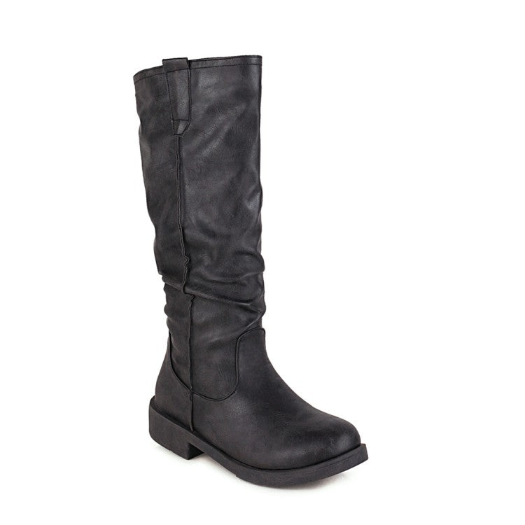 Womens' Round Toe Low Heels Knee High Boots