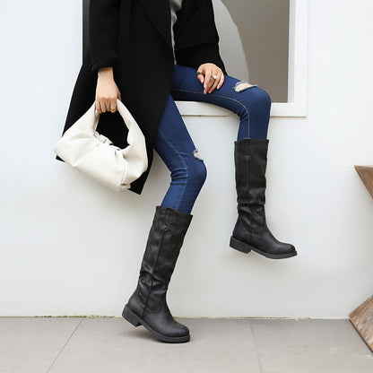 Womens' Round Toe Low Heels Knee High Boots