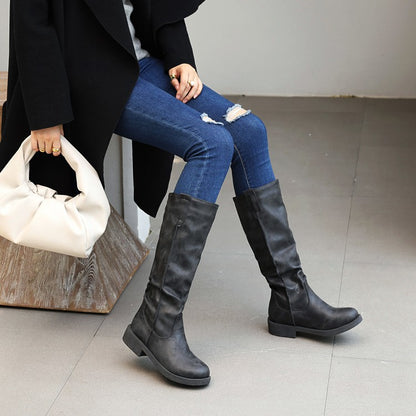 Womens' Round Toe Low Heels Knee High Boots