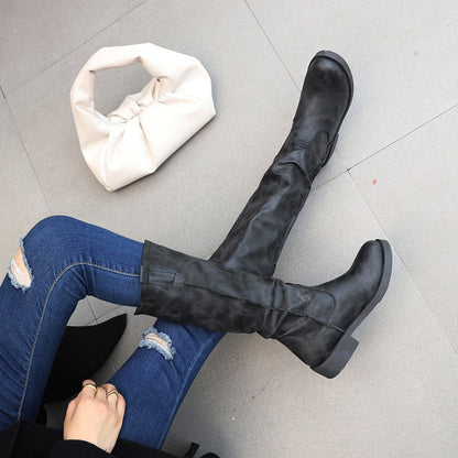 Womens' Round Toe Low Heels Knee High Boots