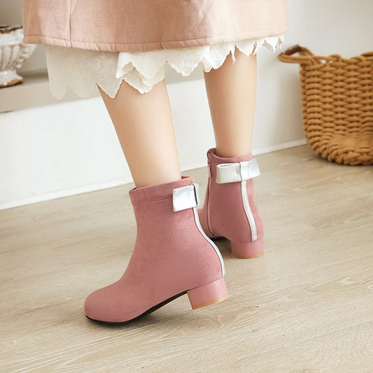 Women's  Back Bowtie Low Heel Short Boots