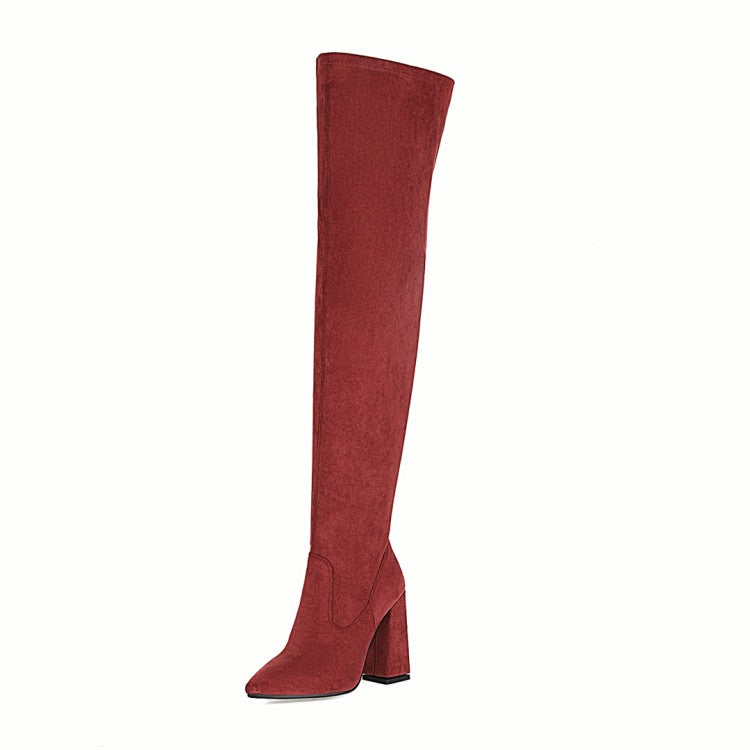 Women's Snake Pattern Pointed Toe Side Zippers Block Heel Over the Knee High Boots