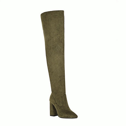 Women's Snake Pattern Pointed Toe Side Zippers Block Heel Over the Knee High Boots