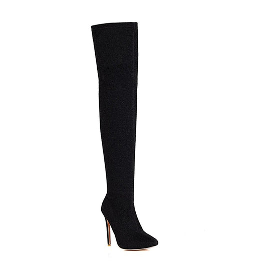 Women's Pointed Toe Side Zippers Stiletto High Heel Over the Knee Boots