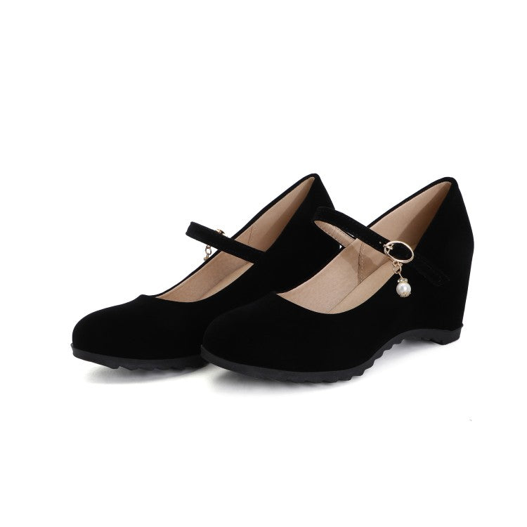 Women's Mary Jane Velvet Platform Wedge Heels Shoes