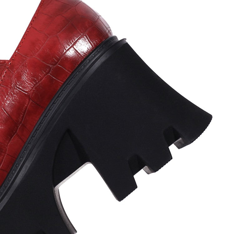 Women's Crocodile Pattern Pu Leather Belts Buckles Chunky Heel Platform Mary Jane Shoes