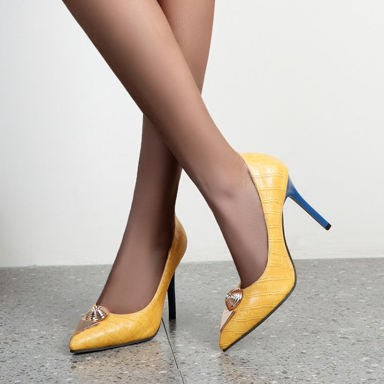 Women's Metal Decor Pointed Toe Stiletto Heel High Heels Pumps