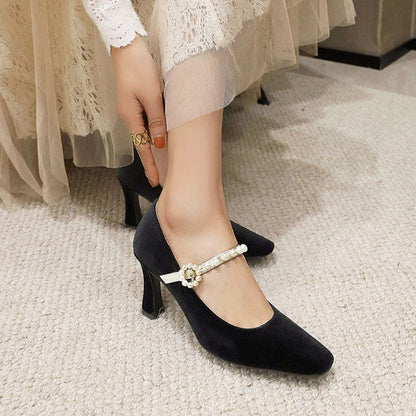 Women Mary Jane Pearl High Heel Pumps