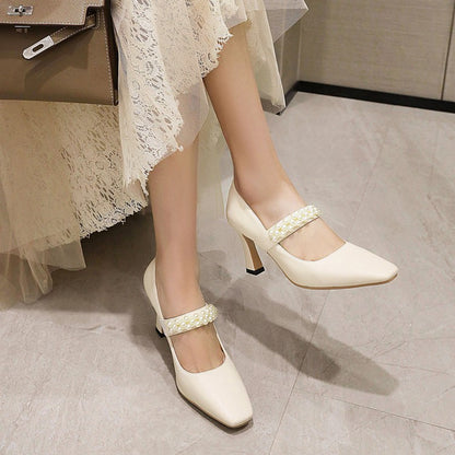 Women Faux Pearls High Heel Pumps