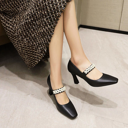 Women Faux Pearls High Heel Pumps