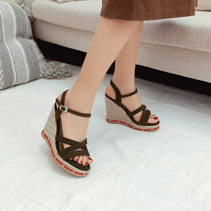 Women's Cross Strap Rivets Wedge Heel Platform Sandals