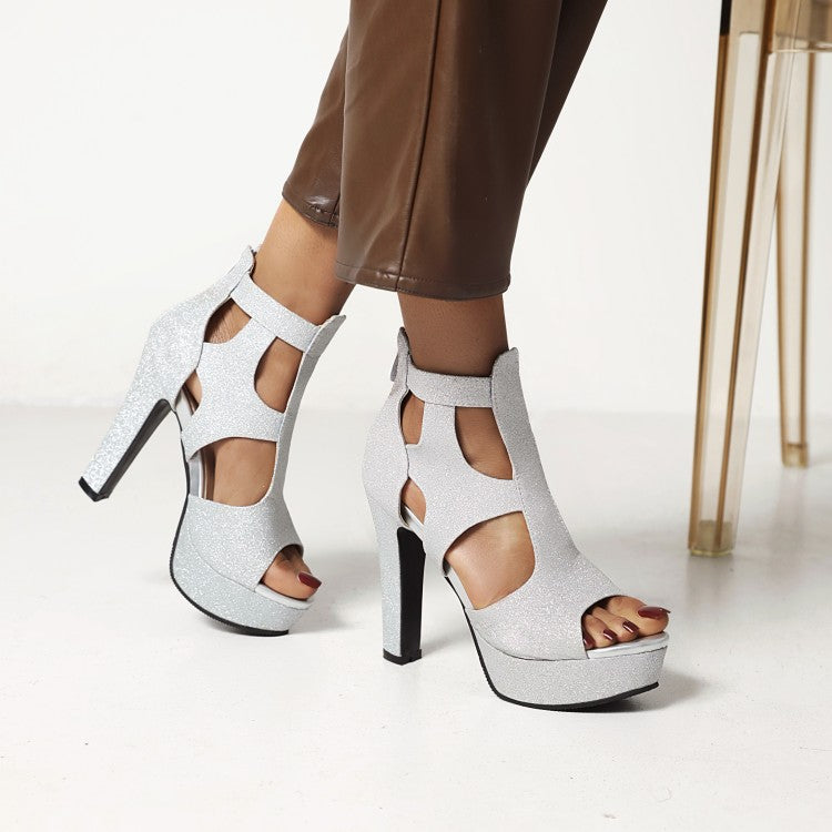 Women's Sparkling Roman Style Platform Chunky Heel Sandals