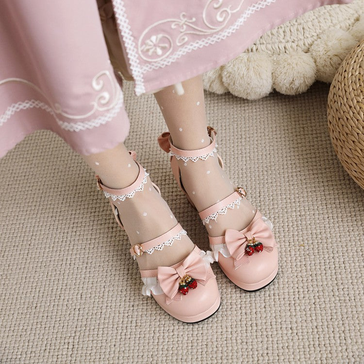 Women's Lolita Closed Toe Lace Butterfly Knot Medium Heel Chunky Heel Sandals