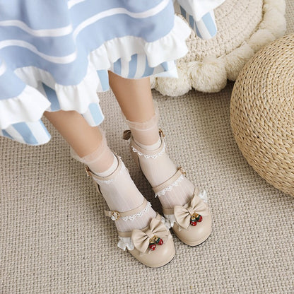 Women's Lolita Closed Toe Lace Butterfly Knot Medium Heel Chunky Heel Sandals