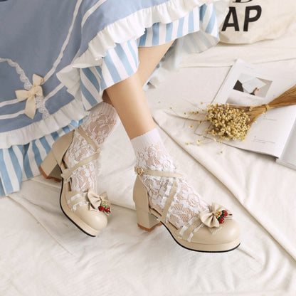 Women's Lolita Closed Toe Lace Butterfly Knot Block Heel Sandals