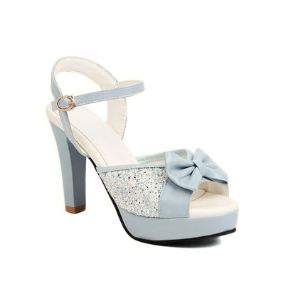 Women's Peep Toe Rhinestone Butterfly Knot High Heel Platform Sandals