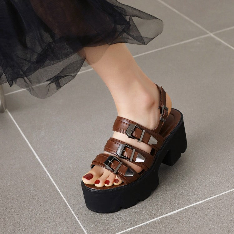 Women's's Denim Round Toe Buckle Thick Sole Chunky Heel Platform Sandals
