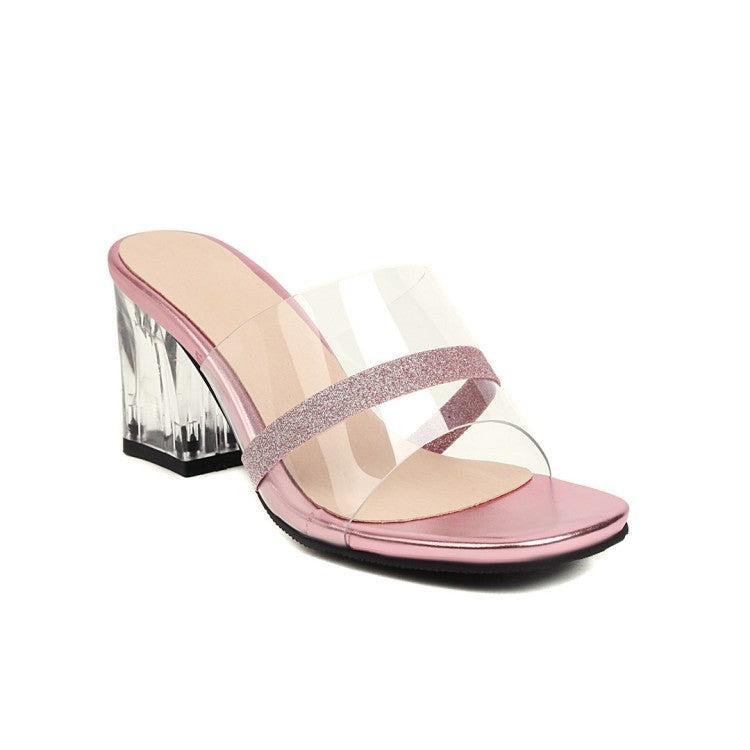 Women's Round Toe Crystal Chunky Heel Tied Strap Sandals