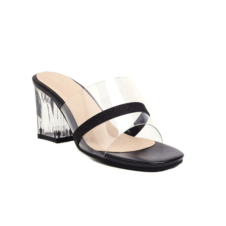 Women's Round Toe Crystal Chunky Heel Tied Strap Sandals