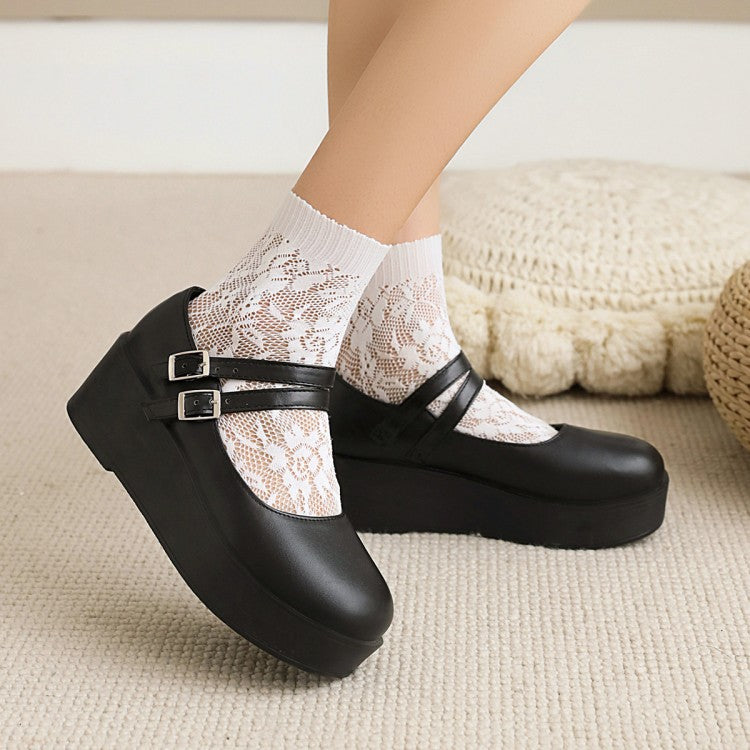 Women's Double Strap Platform Wedge Heels Shoes