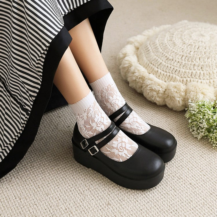 Women's Double Strap Platform Wedge Heels Shoes