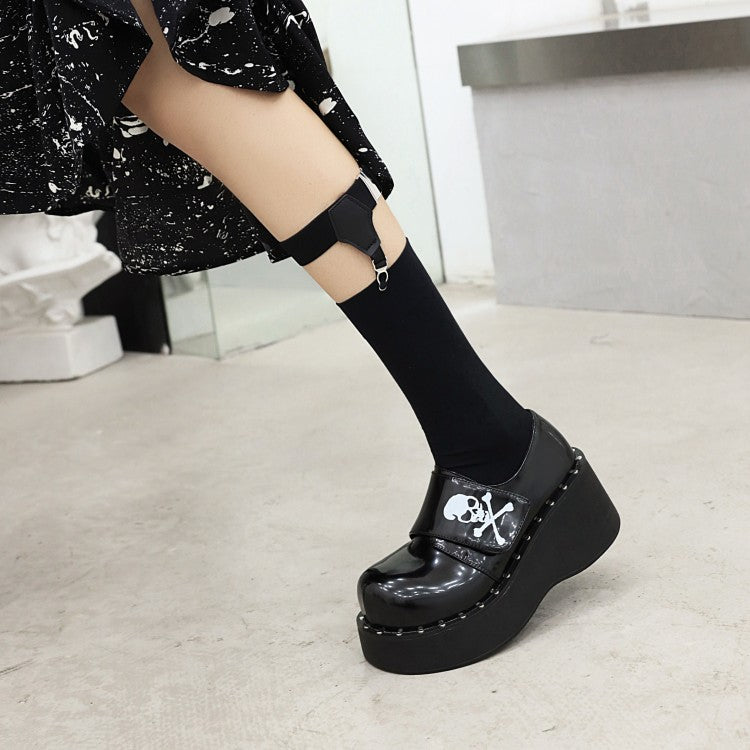 Women's Skull Printed Platform Wedge Heels Shoes