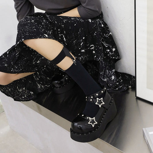Women's Star-shaped Rivets Platform Wedge Heels Shoes