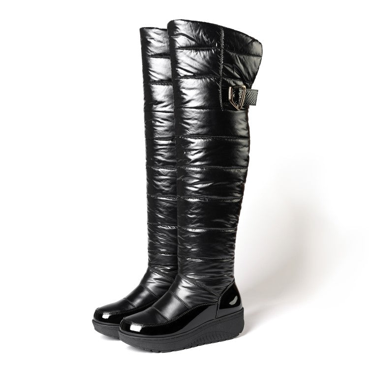 Women's Waterproof Wedge Heels Down Tall Boots for Winter