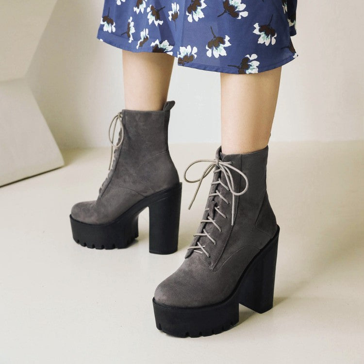Women's Lace Up High Heels Short Boots