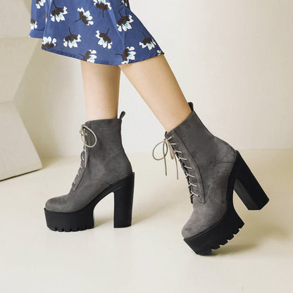 Women's Lace Up High Heels Short Boots